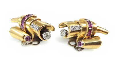 Retro Ruby and Diamond Earrings