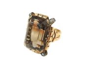 Retro Smoky Quartz and Diamond Ring