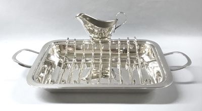 Silver Plate Asparagus Serving Dish With Removable Rack And Sauce Boat 