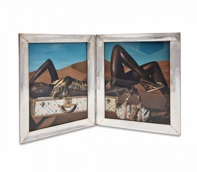 Sterling Silver Double Photo Frame, Planished Finish, Made In Peru