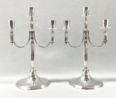 English Art Deco Sterling Silver Candelabra, circa 1934