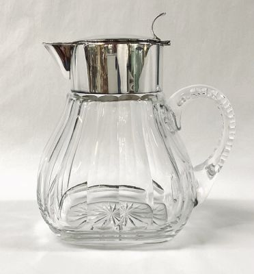 Substantial Art Deco Cut Crystal Covered Water Pitcher With Silver Mounts