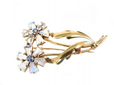 Tiffany & Co. Vintage Blue Sapphire and Moonstone Floral Brooch