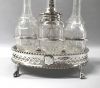 Victorian Cut Crystal And Silver Plate 4 Bottle Cruet Stand, English, Mid-19th Century