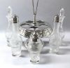 Victorian Era Silver Plate And Cut Glass 5 Bottle Cruet, On A Rotating Frame