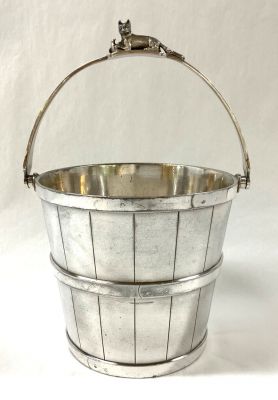Victorian Era Whimsical Figural Silver Plate Ice Bucket With Fox Handle