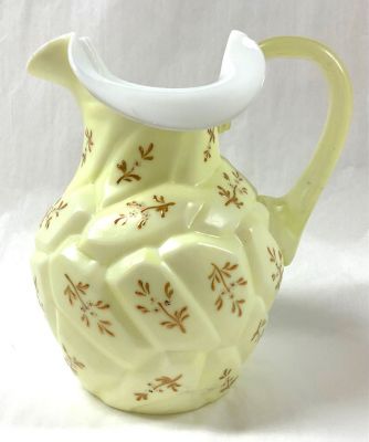 Victorian Hand Painted Custard Glass Water Pitcher