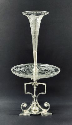 Victorian Silver Plate and Etched Glass Epergne, English circa 1890-1900