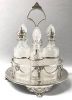 Victorian Era Silver Plate And Cut Crystal 6 Bottle Cruet Stand, English, circa 1890