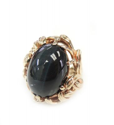 Vintage Cabochon Diopside Cats Eye Ring