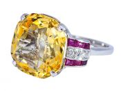 Vintage 11.80ct Natural Yellow Sapphire Ruby and Diamond Ring in Palladium