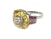 Vintage Natural Yellow Sapphire Ruby and Diamond Ring