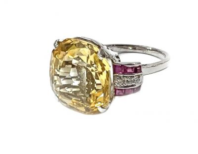 Vintage Natural Yellow Sapphire Ruby and Diamond Ring
