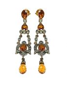 Vintage 8.66ct Citrine and Diamond 18kt Earrings