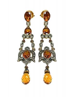 Vintage 8.66ct Citrine and Diamond 18kt Earrings