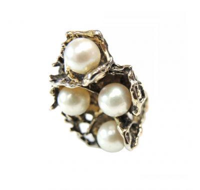 Vintage Cultured Pearl Brutalist Ring