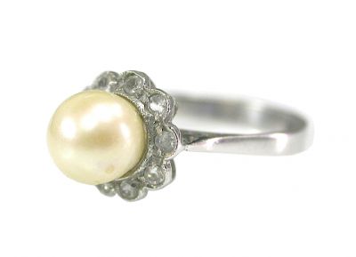 Vintage Cultured Pearl and White Sapphire Ring