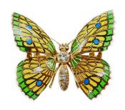 Vintage Diamond Enamel Butterfly 18kt Brooch