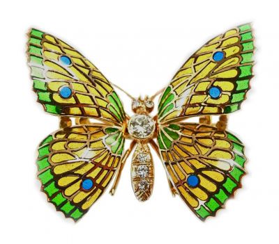 Vintage Diamond Enamel Butterfly 18kt Brooch