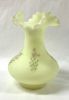 Vintage Fenton Satin Custard Glass Vase With Crimped Rim