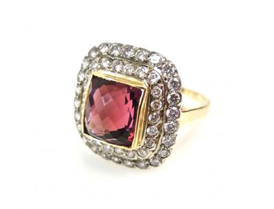 Vintage 4.41ct Pink Tourmaline and Diamond 18kt Ring