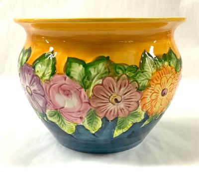 Vintage Portuguese Hand Painted Ceramic Jardiniere