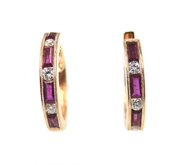 Vintage Style Ruby and Diamond Hoop Earrings
