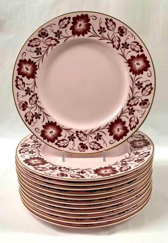 Wedgwood Pink Alpine Luncheon Plates With Rose Border and Gilded Rim