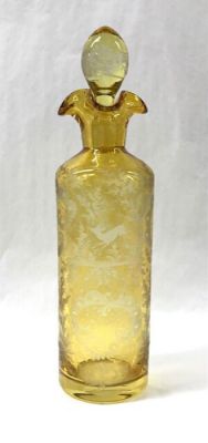  Bohemian Crystal Decanter, Amber Cut To Clear, circa 1880-1900