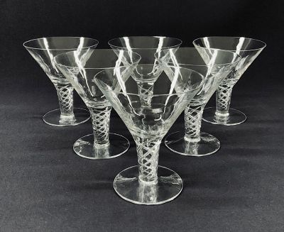 Hand Blown English Air Twist Cocktail/Champagne Glasses
