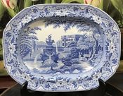 Antique Blue And White Romantic Scenery Platter, circa 1820-30