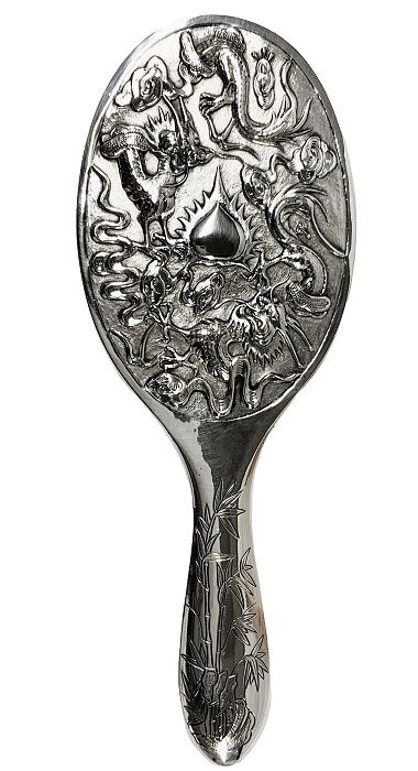 Antique Chinese Export Silver Hand Mirror, 900 Fine Silver, circa