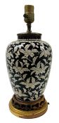 Antique Cloisonné Vase, Made Into A Lamp With Gilt Wood Base