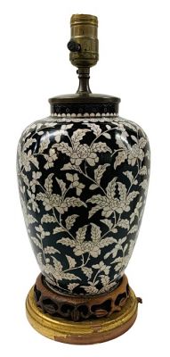 Antique Cloisonné Vase, Made Into A Lamp With Gilt Wood Base