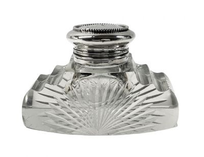 Antique Crystal And Sterling Silver Inkwell, American, circa 1910