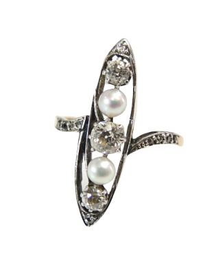 Antique Edwardian Diamond and Pearl Ring