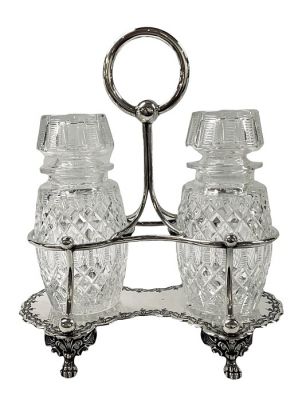 Antique English Cut Crystal Chutney/Pickle Jars And Stand, circa 1887