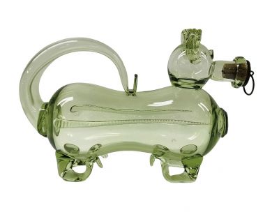 Antique Hand Blown Green Glass Figural Decanter 