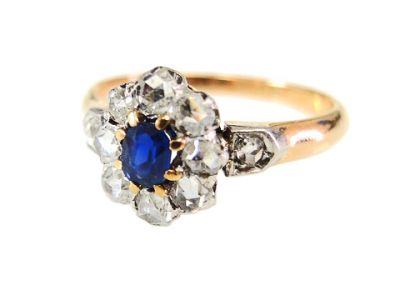Antique Sapphire and Diamond Cluster Ring