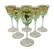 Antique St. Louis Crystal Coloured Wine Glasses, circa 1920