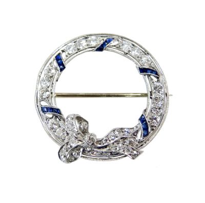 Art Deco Diamond and Sapphire Wreath Brooch
