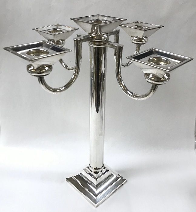 Art Deco Inspired Vintage Silver Plate Five Light Candelabra