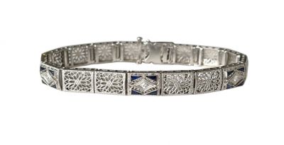 Art Deco Diamond and Synthetic Sapphire Bracelet