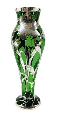 Art Nouveau Silver Overlay Vase, American Origin circa 1900-10