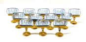 Austrian Cut And Etched Blue Glass Place Card Holders, circa 1930s