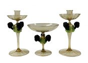 Barovier Glass Pedestal Bowl With Matching Candlesticks, Murano, Italy, circa 1930s