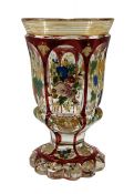 Biedermeier Faceted And Stained Hexagonal Pedestal Goblet, circa 1860