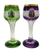 Bohemian Coloured Crystal Hock Wine Glasses, circa 1880-1900