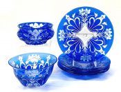 Bohemian Cut Crystal Finger Bowls and Cocktail Plates, Early 20th Century