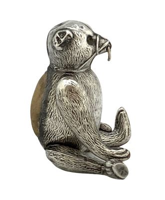 Charming English Sterling Silver Figural Bear Pin Cushion, By H.V. Pithey & Co.